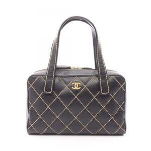 CHANEL Wild Stitch Handbag, Leather, Women's, Black